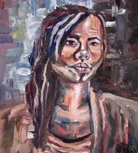 a painting of a woman with long hair