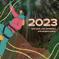 a woman is climbing a tree in the woods with the words 2020 new year promises