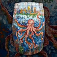 an octopus painted on a barrel